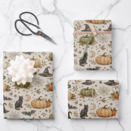 Hoja De Papel De Regalo Gatos Antiguos Calabazas Halloween