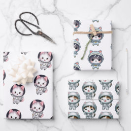 Hoja De Papel De Regalo Gatos astronautas en el espacio con amigos amables