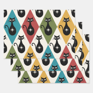 Hoja De Papel De Regalo Gatos atómicos de mediados de siglo sobre diamante