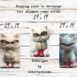 Hoja De Papel De Regalo Gatos Blancos Caprichosos y Malhumorados Decoupage