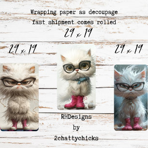 Hoja De Papel De Regalo Gatos Blancos Caprichosos y Malhumorados Decoupage