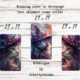 Hoja De Papel De Regalo Gatos Caprichosos como Brujas Decoupage Púrpura
