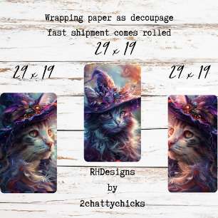 Hoja De Papel De Regalo Gatos Caprichosos como Brujas Decoupage Púrpura