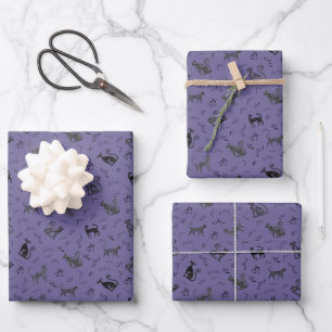 Hoja De Papel De Regalo Gatos de Arte Rupestre sobre Índigo Gris