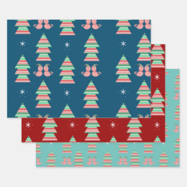 Hoja De Papel De Regalo Gatos de Navidad Copos de Nieve Árbol Festivo Fies