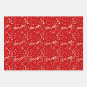 Hoja De Papel De Regalo Gatos de Navidad de invierno rojos, verdes y blanc
