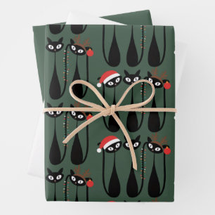 Hoja De Papel De Regalo Gatos de Navidad Modernos de Mitad de Siglo Clásic