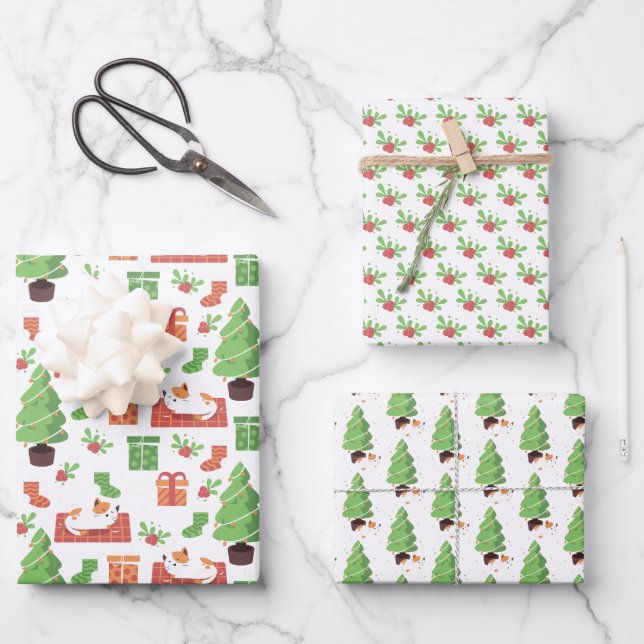 Hoja De Papel De Regalo Gatos de Navidades cortos (Anverso)