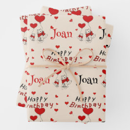 Hoja De Papel De Regalo Gatos Dulces Kitty Traen Deseos De Cumpleaños Añad