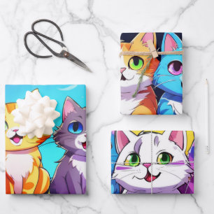 Hoja De Papel De Regalo Gatos durmientes con cielo acuático nocturno