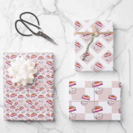 Hoja De Papel De Regalo Gatos en taza bajo paraguas en colores lesbianos