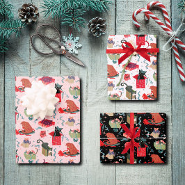 Hoja De Papel De Regalo Gatos Graciosos En Cajas De Navidades