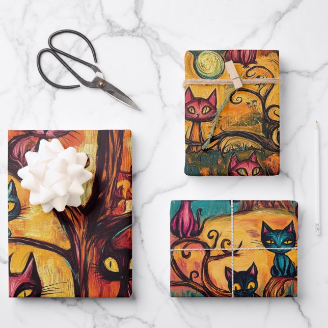 Hoja De Papel De Regalo Gatos Halloween modernos (Anverso)