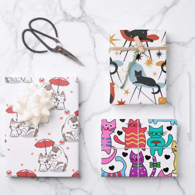 Hoja De Papel De Regalo Gatos jugando (Anverso)