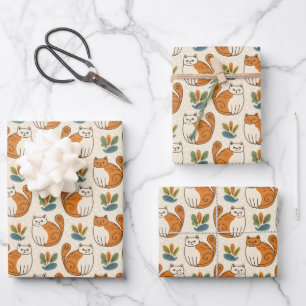 Hoja De Papel De Regalo Gatos naranjas y blancos estilo arte ingenuo