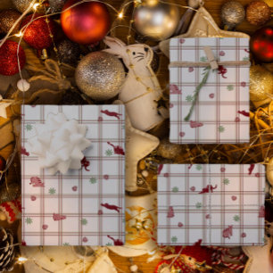 Hoja De Papel De Regalo Gatos Navideños Juguetones sobre Cuadros Verde-Car