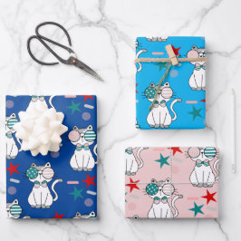 Hoja De Papel De Regalo Gatos Patrióticos Adorables con Patrón de Estrella