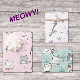 Hoja De Papel De Regalo Gatos Personalizados y mariposas