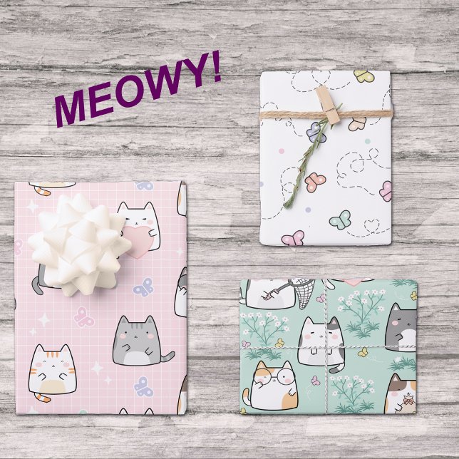 Hoja De Papel De Regalo Gatos Personalizados y mariposas (Subido por el creador)