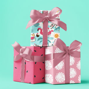 Hoja De Papel De Regalo Gatos tropicales de verano conjunto rosa pastel 3