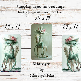 Hoja De Papel De Regalo Gatos Vintage Gatsby Verde Salvia Decoupage
