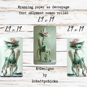 Hoja De Papel De Regalo Gatos Vintage Gatsby Verde Salvia Decoupage