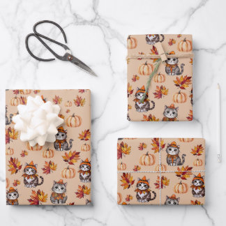 Hoja De Papel De Regalo Gatos y calabazas otoñales