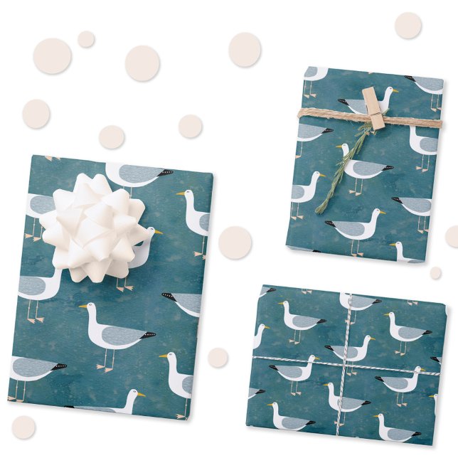 Hoja De Papel De Regalo Gaviotas náuticas (Fun seagull nautical wrapping paper sheets)