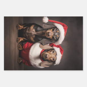 Hoja De Papel De Regalo Gemelos de Santa Claus Dachshund