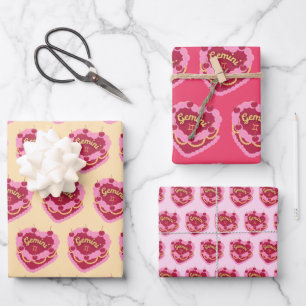 Hoja De Papel De Regalo Gemini Zodiac Coquette Heart Birthday Cake