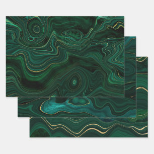 Hoja De Papel De Regalo Gemstone malachita verde y dorado