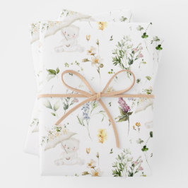 Hoja De Papel De Regalo Género del oso verde Baby Shower floral neutro