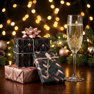 Hoja De Papel De Regalo Geometría de oro Rosa en diseño negro mate