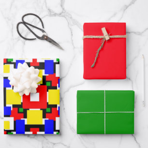 Hoja De Papel De Regalo Geometría roja, amarilla, negra, azul y verde