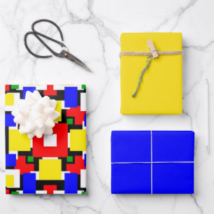 Hoja De Papel De Regalo Geometría roja, amarilla, negra, azul y verde