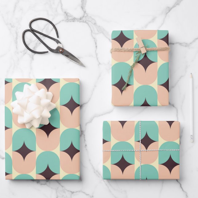 Hoja De Papel De Regalo Geometric pattern of teal, beige, and black shapes (Anverso)