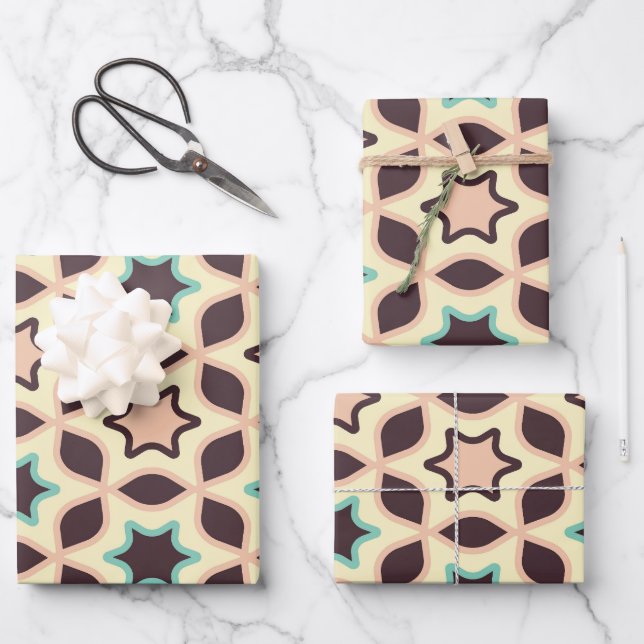 Hoja De Papel De Regalo  Geometric pattern with star shapes in brown and t (Anverso)