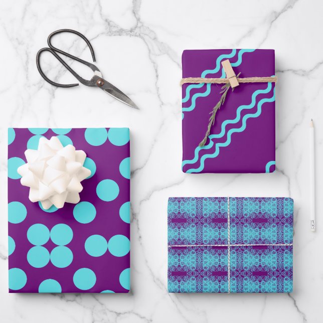 Hoja De Papel De Regalo Geometric Wrapping Paper Flat Sheet Set of 3 (Anverso)