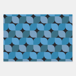 Hoja De Papel De Regalo Geométrico de mediados de siglo moderno en azul y 
