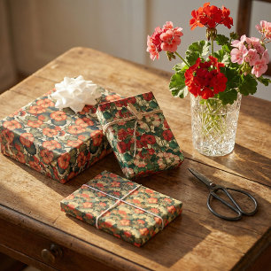 Hoja De Papel De Regalo Geraniums Art Nouveau de los años 1920 - Floral de