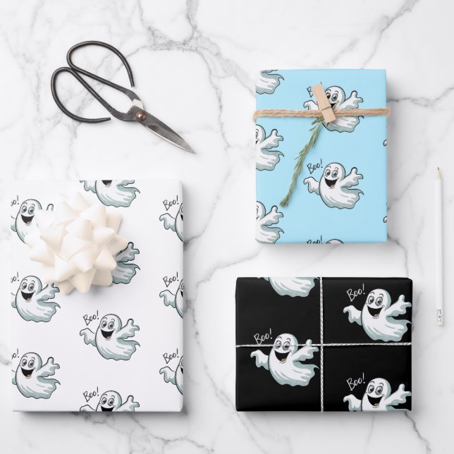 Hoja De Papel De Regalo Ghost Cute Happy (Anverso)