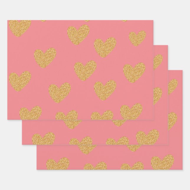 Hoja De Papel De Regalo Gift Gold Heart (Set)