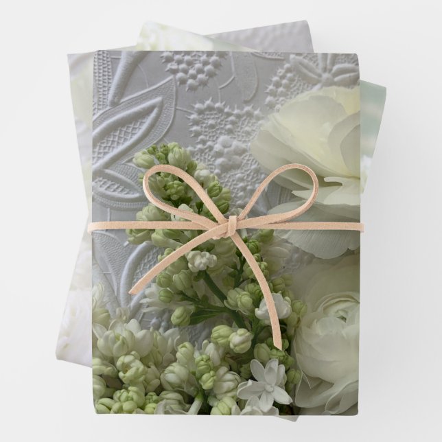 Hoja De Papel De Regalo Giftwrap boda floral blanco (In situ)