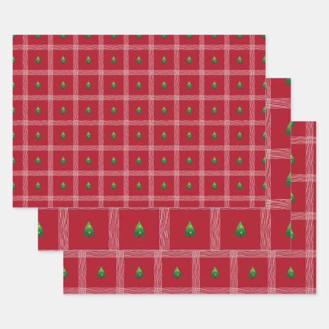 Hoja De Papel De Regalo Gigante de mano dibujado gingham con árbol de Navi (Set)