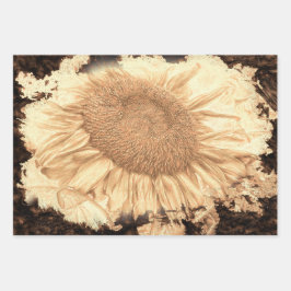 Hoja De Papel De Regalo Gigantes Vintage Sunflowers Pintado Rustic Vignett