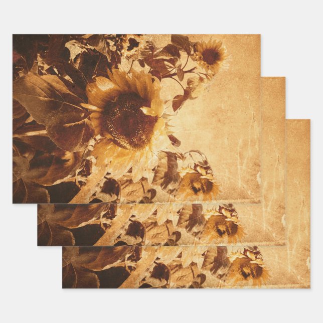 Hoja De Papel De Regalo Gigantesco Sunflower Sepia Decoupage Art (Set)