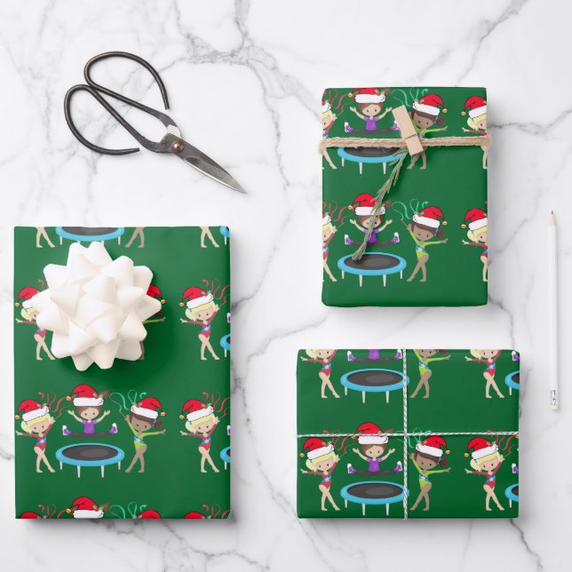 Hoja De Papel De Regalo Gimnasia Navidades Chicas de gimnasia educan verde (Anverso)