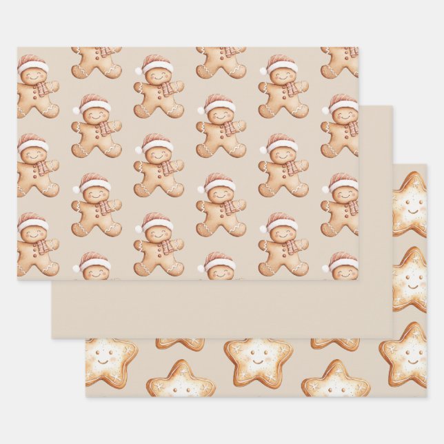 Hoja De Papel De Regalo Gingerbread feliz y Star Cookie (Set)
