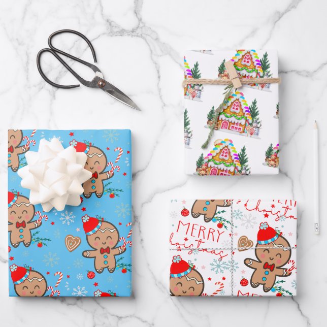 Hoja De Papel De Regalo Gingerbread House Cookie Snowflake Feliz Navidad (Anverso)