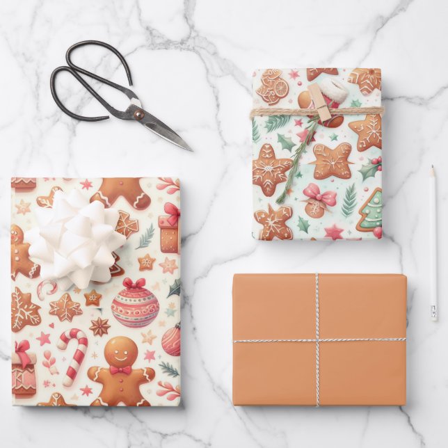 Hoja De Papel De Regalo Gingerbread People Stars Trees Candy Canes Cookies (Anverso)